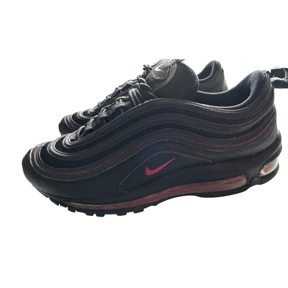 Nike Air Max Black Sneakers Red Mesh Leather Upper Basketball Shoes Size 10